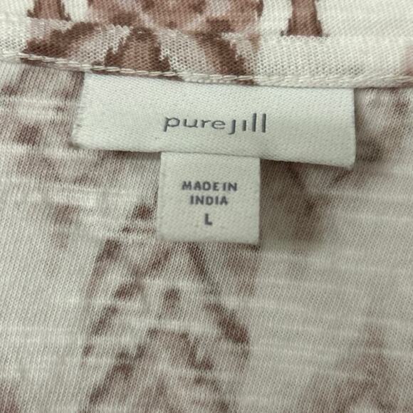 J Jill Pure Jill 100% Cotton V Neck 3/4 Sleeve Diamond Print Top Size Large - Picture 3 of 8